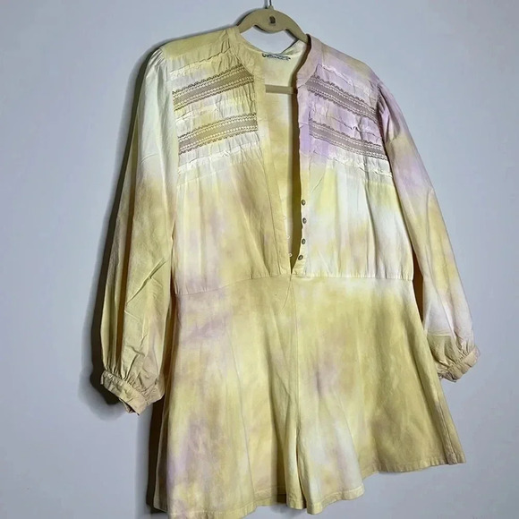 Zara yellow cream tie dye short jumpsuit, M - Picture 7 of 16